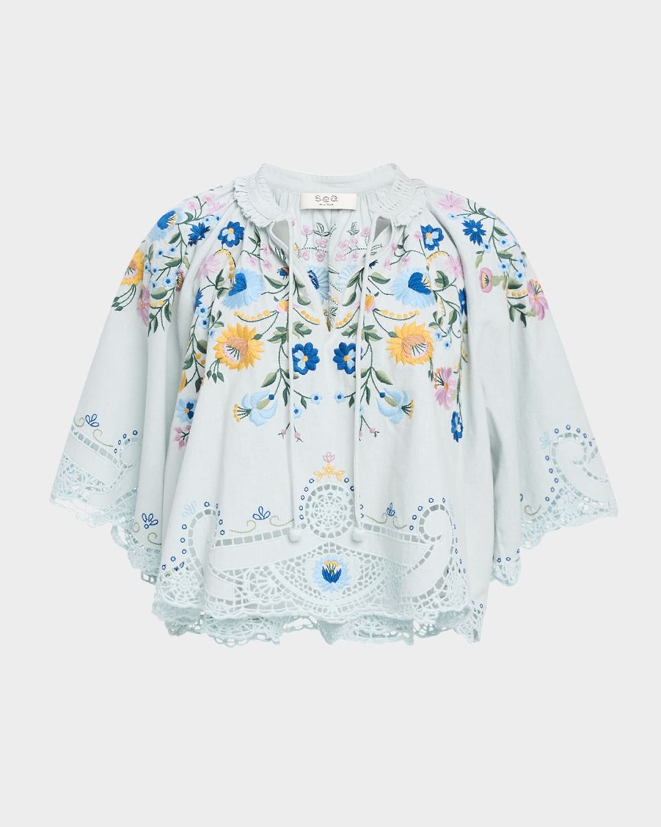 Celia Short-Sleeve Embroidered Top